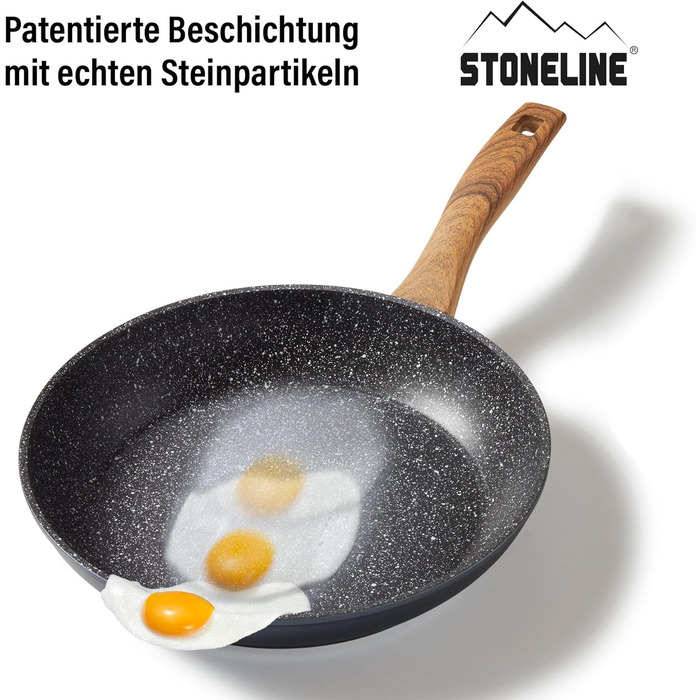 STONELINE Сковорода Back to Nature 28 см, Made in Germany, антипригарне покриття з натуральним каменем, для всіх типів плит (вкл. індукційні), без жиру, 28 см