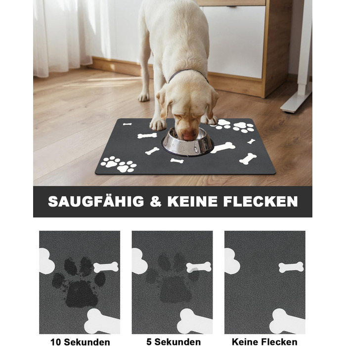 Нековзна килимок під миску для собак та котів, 40x60 см, чорний, швидковисихаючий, легко миється