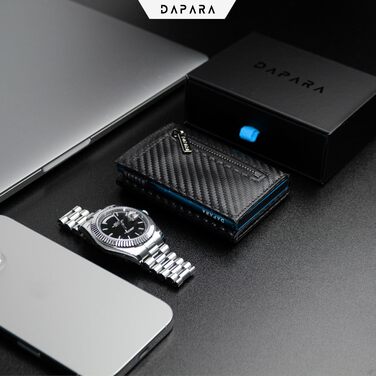 Чоловічий гаманець DAPARA: тонкий, з відділенням для монет та RFID-захистом. Містить 12 карт, карбоновий червоний (Carbon - Dynamic Blue)