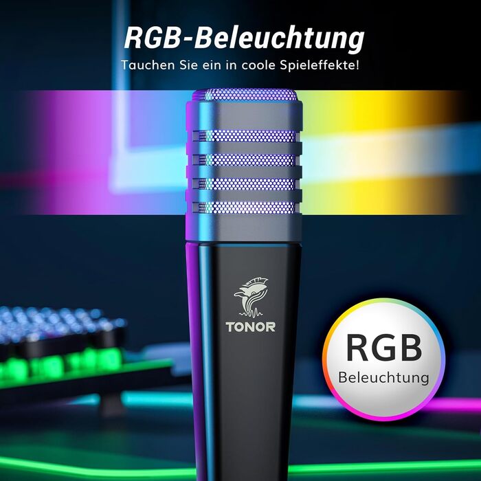 Мікрофон TONOR TC30 RGB з конденсаторним капсулою, нирковий характеристика, для стрімінгу, подкастингу, запису голосу, сумісний з ПК та ноутбуком