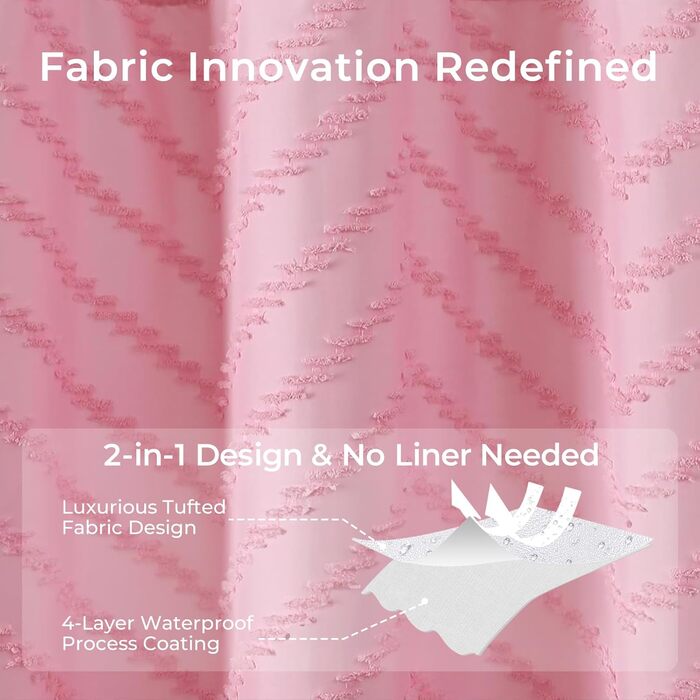 Завіса для душу, довга, сучасний стиль фермерського дому, богемний шик, туфтована, у вигляді шашечки, структурована, смугаста, мінімалістична, тканинна, мила, рожева, H243.8 x B182.9 см (упаковка 1)