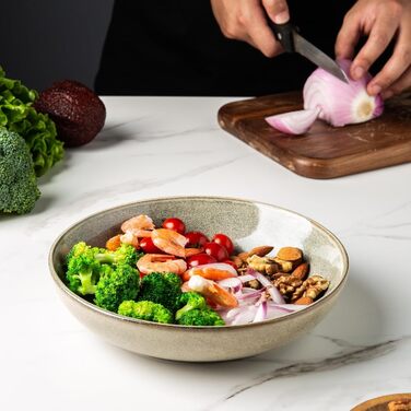 GBhome Набір глибоких тарілок з кераміки 22см (6 шт.) - для супу, пасти, салату. Стійкі до подряпин, придатні для миття в посудомийній машині та мікрохвильовій печі. Колір: Salbei (шавлія)