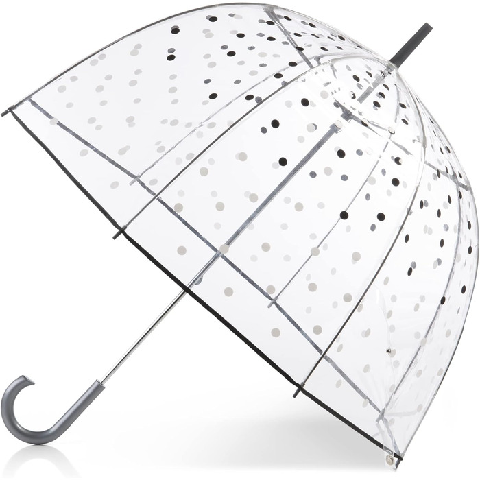 Women's Transparent Umbrella with White and Black Dots - One Size