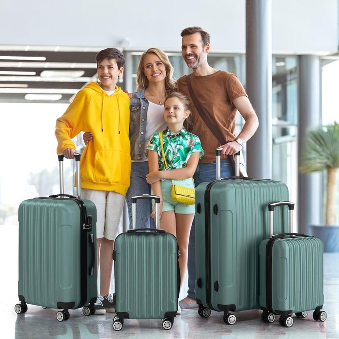 Набір валіз LALAHO 4 шт. з ABS пластику, трекінговий, з телескопічною ручкою, ручна поклажа (Турквіс, в смужку)