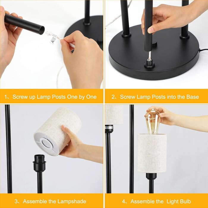 Стійка лампа Winverty для вітальні з полицею, 3 лампи, вінтажний стиль, чорний колір