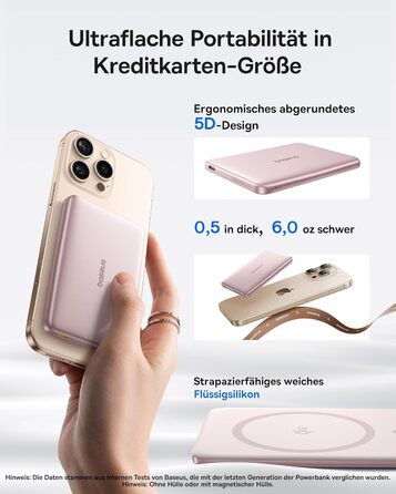 Power Bank Baseus Picogo AM41: 10000mAh, Qi2 Magsafe, 27W PD, бездротова зарядка, рожевий