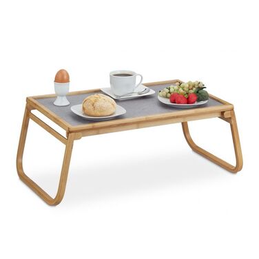 Relaxdays Folding Bamboo Bed Table
