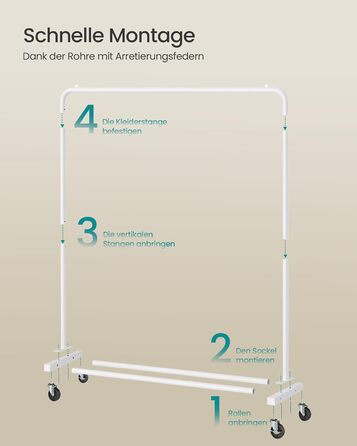 SONGMICS Кільцева вешалка для одягу на колесах, біла, до 50 кг, 38 x 110 x 141,5 см, HSR016BH01