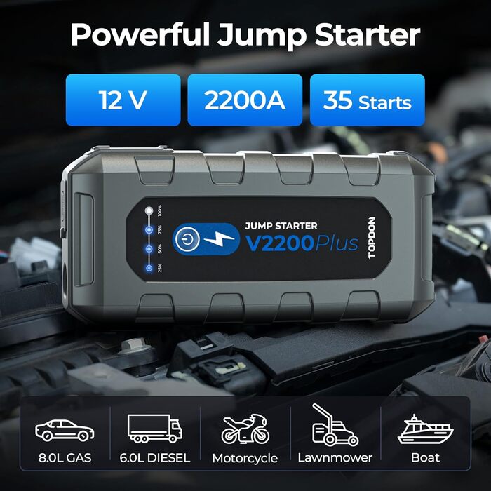 TOPDON V2200Air: Портативний пусковий пристрій та компресор для авто (2200A, 150PSI)