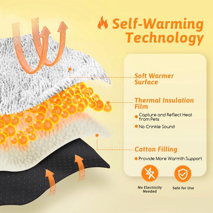 Self-Heating Blanket for Dogs & Cats, Pet Heating Mat Winter, Washable Heating Blanket for Dogs, Self-Warming Dog Mat Fluffy Warm, Thermal Blanket for Dogs Non-Slip, Grey, 115x70cm (L 70 x W 50 x H 2 cm)