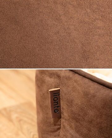 Ліжко для собак Lionto 2-в-1 з комфортним входом, м'яке домашнє ліжко для тварин, підходить для собак та котів, 80x60 см, подушка для собак з легкою у догляді оксамитовою обробкою, сірий колір (Д 60 x Ш 50 x В 22 см (з іменним нанесенням), Коричневий/Беже