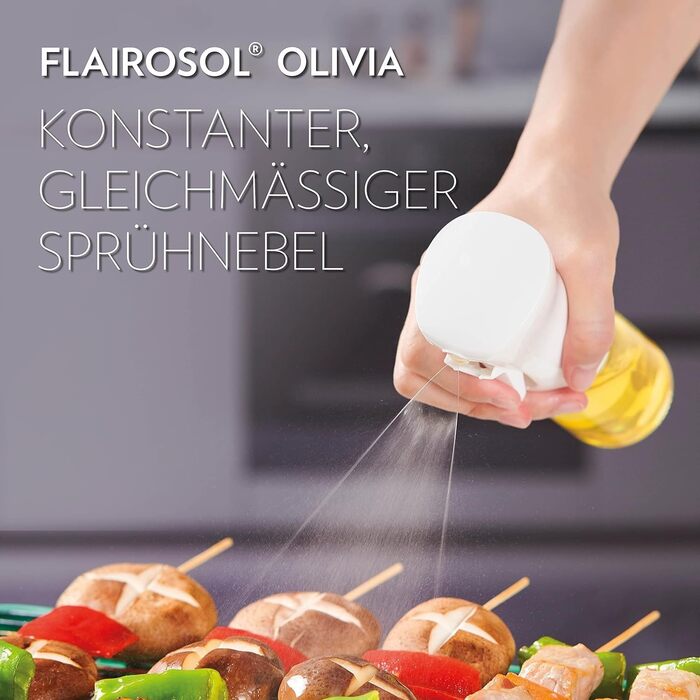 Розпилювач олії Flairrosol Olivia 130 мл зі скляною пляшкою, золотий колір. Дозатор для олії з контролем порцій для кухні, салатів, грилю та випічки