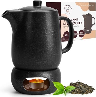 Happy Lemuro Teapot Set with Trivet - 1.2 l - Ceramic Teapot with Infuser and Candle Warmer - Tea Pot - Teapot - Ceramic Teapot with Trivet - Tea Canister