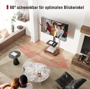 AOKCOS Rolling TV Stand with Wood Shelf - Adjustable Height & Swivel - VESA 400x400 - Holds 32-65 Inch TVs up to 40kg