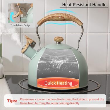Чайник для плити LONFFERY 2.5л зі свистком, з нержавіючої сталі, з дерев'ястим декором, кришка-засувка, кремовий/білий (Турквіс)