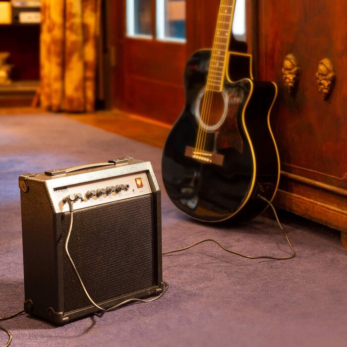 MAX ShowKit Електрична акустична гітара, комплект - підсилювач 40 Вт, підставка для нот, тюнер, чохол, медіатор - чорний