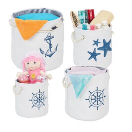 Relaxdays Storage Baskets, 4-Piece Set, Nautical Design