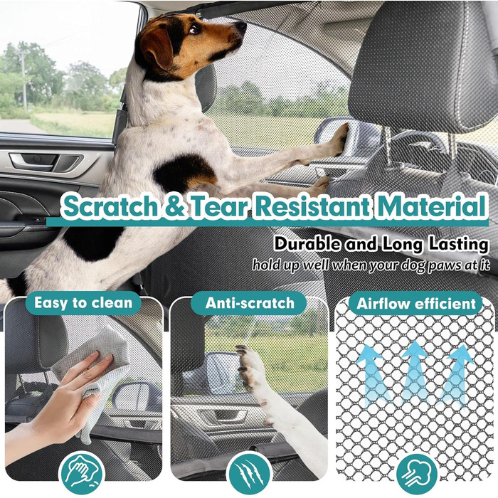 Бар'єр для собак у автомобілі, 142 см, для 2, 3 ряду сидінь та багажника, міцна сіткова перегородка для позашляховиків та вантажівок