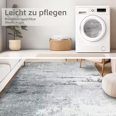 Guchuang Bedding Rug Living Room 160x230cm, Gray-Green Rug Vintage Melange Distressed Design Short Pile Rug, Washable Non-Slip Rug for Bedroom Gray 160x230cm