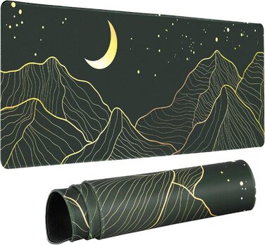 HAUTOCO Килимок для миші ігровий XXL 800x300 мм, чорний, з абстрактним дизайном (Гора та Місяць)