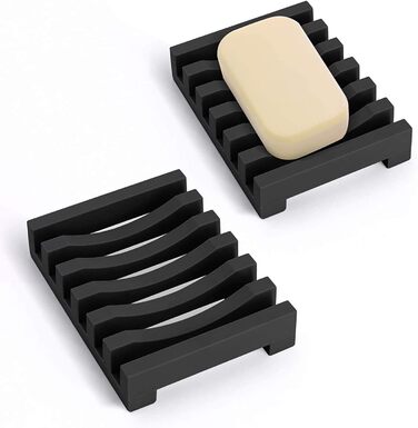 Набір з 2 силіконових мильниць AstraLoom з самостійним зливом, легко чистяться, неслизькі та міцні, для ванної кімнати, кухні, мила (Чорний)