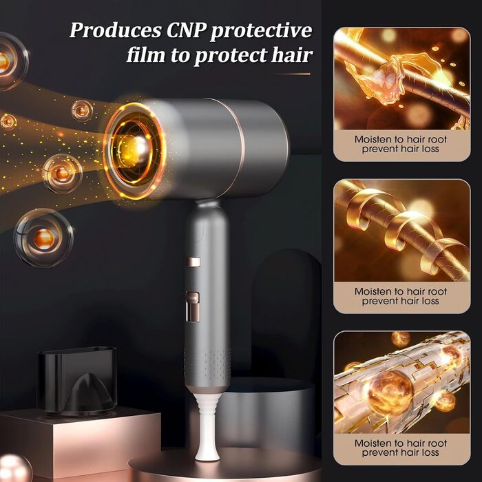 Іонізатор для волосся Haartrockner Ionen: потужний фен 2000W з 3 режимами нагріву та 2 швидкостями (сірий)
