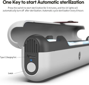 Портативний дезінфектор UV для зубних щіток HubiCare: стерилізатор, кейс для подорожей, зарядний пристрій, для електричних та звичайних зубних щіток (1 шт.)