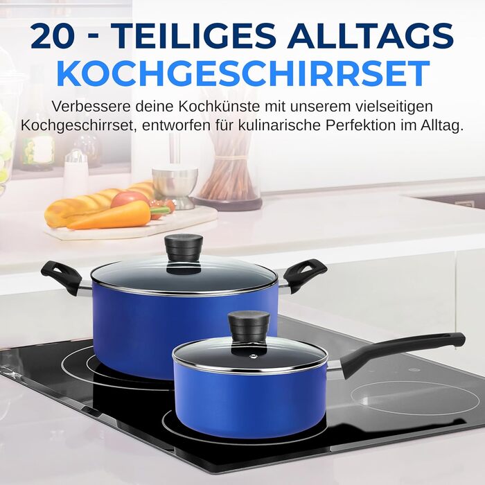 Набір посуду SereneLife 11 предметів: каструлі та сковорідки з антипригарним покриттям, чорний (Azul)