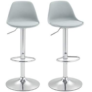 HOMCOM Set of 2 Bar Stools, Upholstered Bar Chair with Steel Frame, Backrest, Height Adjustable Kitchen Stools with Footrest 360° Swivel Counter Stools for Kitchen, Living Room, Dining Room, Faux Leather Grey | Aosom
