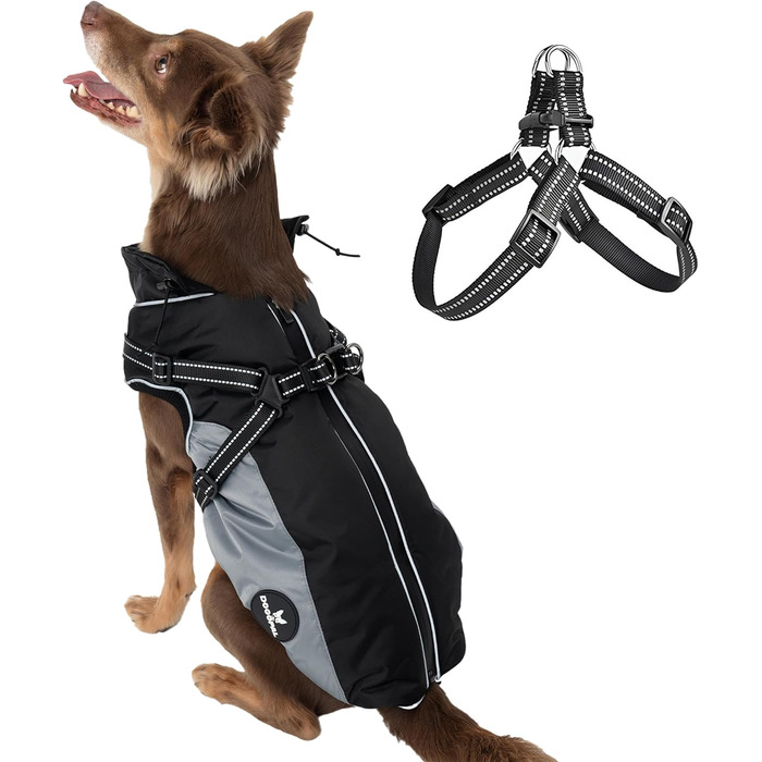 DOGOPAL Raincoat for Dogs with Integrated Harness – Waterproof Dog Raincoat, Windproof Dog Coat, Reflective Rain Jacket for Small & Large Dogs, High Visibility (Gray, #3)
