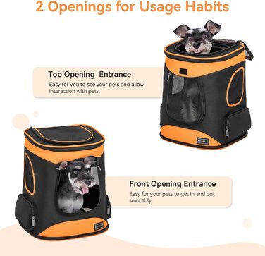 Рюкзак для кота та собаки Petsfit - зручний та дихаючий, до 5 кг, з сіткою та ременем, чорний та помаранчевий