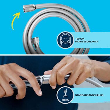 GROHE Vitalio 110 - Hand Shower Set - 14l per Min (2 Spray Patterns, Standard Connection, Silicone Ring Protects Against Falls, with 150cm Shower Hose), round, chrome, 26972001