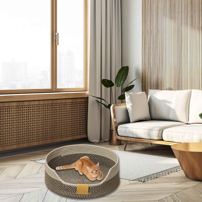 Килимок-ліжко для котів, 40 см, складаний кошик-гніздо, дихаюче ліжко для домашніх тварин, стійке до подряпин, універсальне котяче ліжко (M, чорно-хакі)