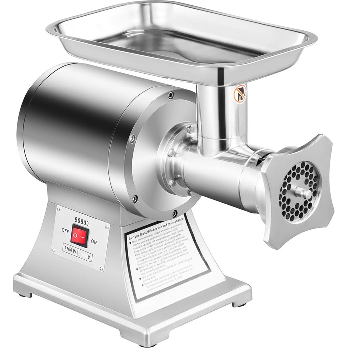 Електричний м'ясорубка VEVOR 1100W, 250 кг/год, з нержавіючої сталі, для ресторану, супермаркету, м'ясної крамниці