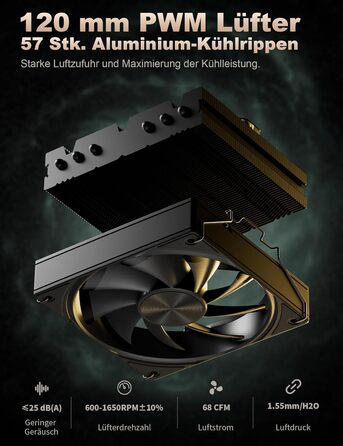 upHere Охолоджувач CPU H85KC6 (чорний): Низькопрофільний кулер з ARGB підсвічуванням для AMD AM4/AM5 та Intel 1700, 85мм висота, 6 heatpipes, 180W TDP