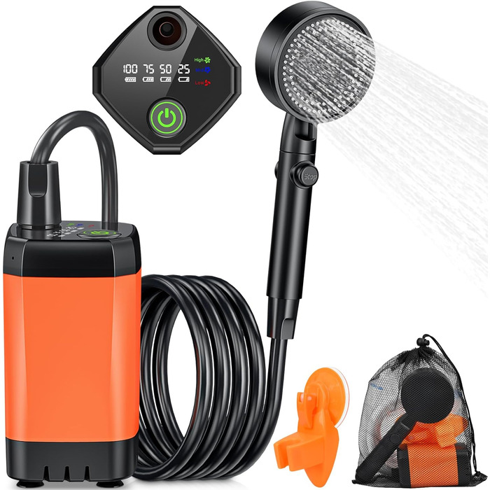 Портативна душова кабіна Campingdusche з насосом, 3000mAh, для кемпінгу, саду, пляжу, миття авто та тварин. Цифровий дисплей, 2м шланг. Без відра.