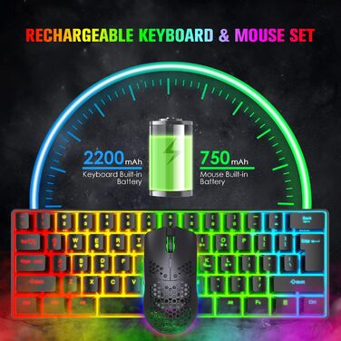 Механічна ігрова бездротова клавіатура з підсвічуванням RGB та миша, Bluetooth 5.0/2.4G, USB, 2200 mAh, Anti-Ghosting, чорний