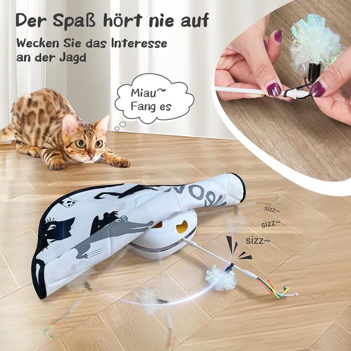 GoldenSun Cat Toy, Rechargeable, Interactive 4-in-1 Toy for Indoor Use, Hide-and-Seek Toy for Kittens, Whack-a-Mole Motion, Electronic Cat Toy for Exercise (Colorful Feathers)