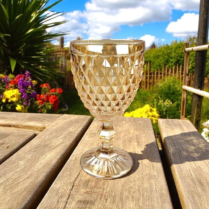 Набір з 6 вінтажних кольорових келихів для вина та напоїв з діамантовим візерунком (Netz Gold-Glanz), келихи Long Drink, коктейльні келихи з тисненням, склянка, келих для вина, склянка для води, склянки-кубки позолочені блискучі