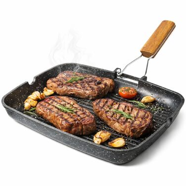 Гриль-пательня NAMAI алюмінієва лита 36x24 см, антипригарна, для газового гриля, чорна, виготовлено в Італії