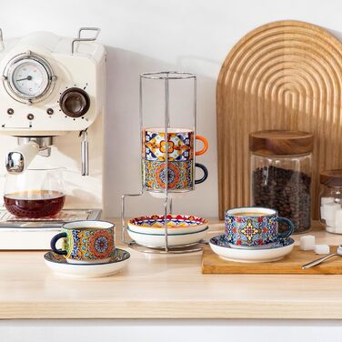 Набір чашок для еспресо Vancasso 4 шт., 150 мл SIMI: чашки з підставками та стійкою, керамічні, для капучино, еспресо, лате