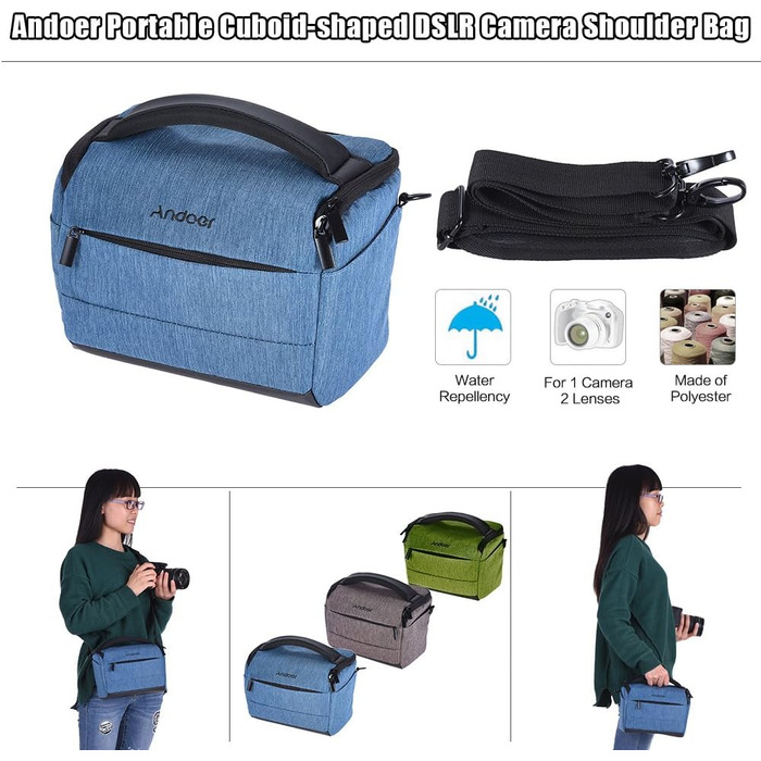 Сумка для камери Andoer: фотосумка для DSLR/зеркальних камер Canon, Nikon, Sony, Fujifilm, Olympus, Panasonic (1 камера + 2 об'єктиви + аксесуари)