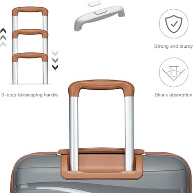 KONO Чемодан середнього розміру 65 см з поліпропілену, з TSA замком, 65x46x26.5 см (Крем-білий) (Сіро-коричневий), ручна поклажа