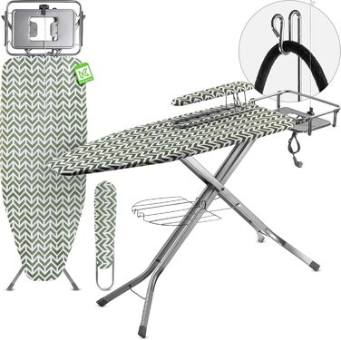 Прасувальна дошка KADAX з підвішувачем для рукавів, 130x41 см, з підставкою для праски та розеткою, складана, Made in EU (зелена)