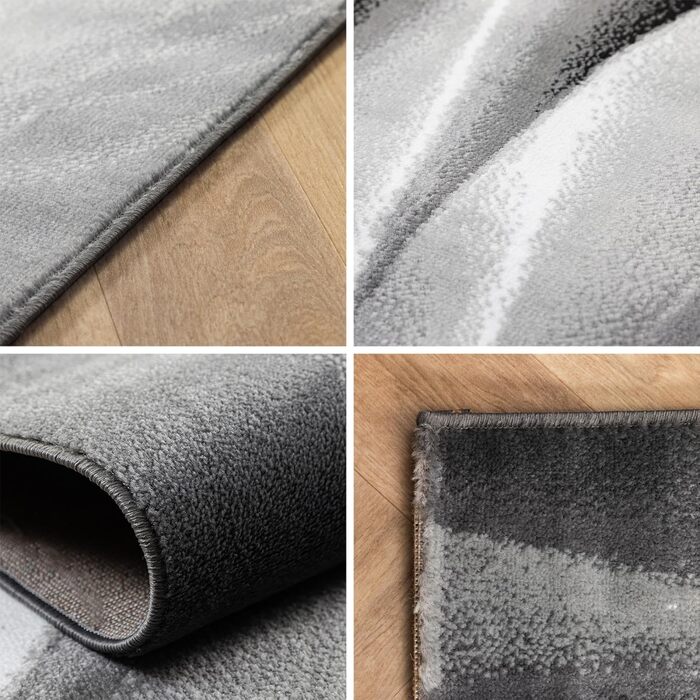 Килим для вітальні, спальні, їдальні, коридору, кухні. Сучасний килим з геометричним малюнком, короткий ворс, легкий у догляді. Чорний, 140 x 200 см