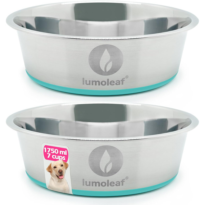 Набір мисок для собак LumoLeaf, нержавіюча сталь, великі, 2 x 3000 мл, з протиковзким силіконовим дном, для великих і середніх собак, миска для їжі та води, придатна для миття в посудомийній машині (подвійний набір)