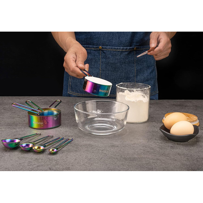 WELLSTAR Measuring Cups and Spoons Set, 4 Measuring Cups & 4 Measuring Spoons, with Stainless Steel Handles for Kitchen Cooking Baking, 8-Piece Set, Measuring Spoon Set for Dry and Liquid Ingredients
