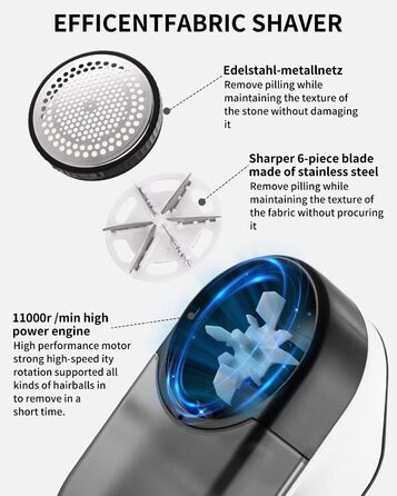 Електричний триммер для одягу Zawaer, 2000 mAh, видалення котушок, 3 швидкості, для одягу та меблів