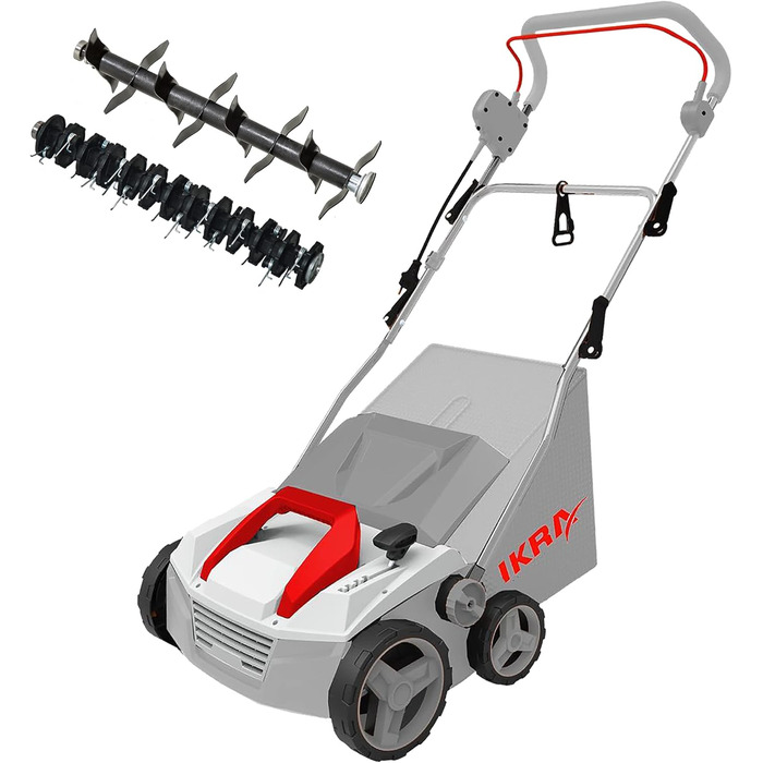 IKRA Elektro Scarifier Lawn Aerator IEVL 1838, 40l Collection Basket, Working Width 38cm, Adjustable Working Depth