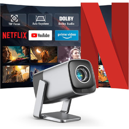 Проектор міні 18000L 1080P з автофокусом та WiFi/Bluetooth, Netflix сертифікований, обертовий на 210°, з корекцією трапеції та фільтром від пилу